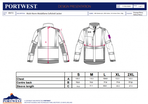 Jacheta SoftShell Modaflame Multi Norm Arc, portocaliu/navy, regular, Portwest
